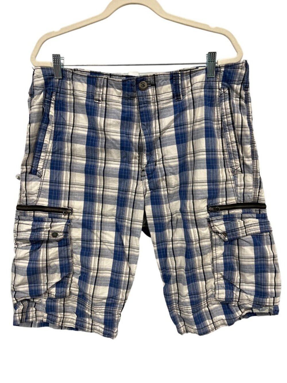 Lee Dungarees Plaid Cargo Shorts Mens Size38 Blue White Summer Outdoor Streetwea